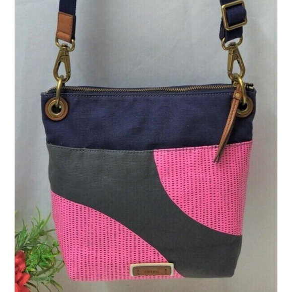 Fossil Keely Multicolor Coated Canvas Pink Dot Zipper Crossbody Bag - $128 - Picture 1 of 13